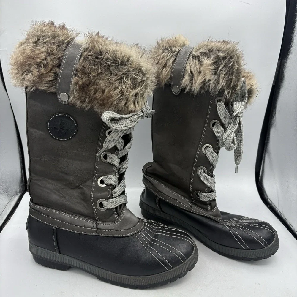 London Fog Boots Womens Size‎ 9 Gray Melton Winter Duck Tall Lace Up